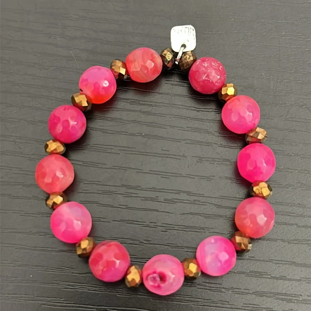 Signed M Pink Dyed Faucet Quartz Stretch Vintage Bracelet